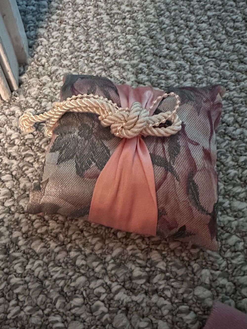 Decorative Floral Accent Pillow with Pink Sash - bracelet or ring size